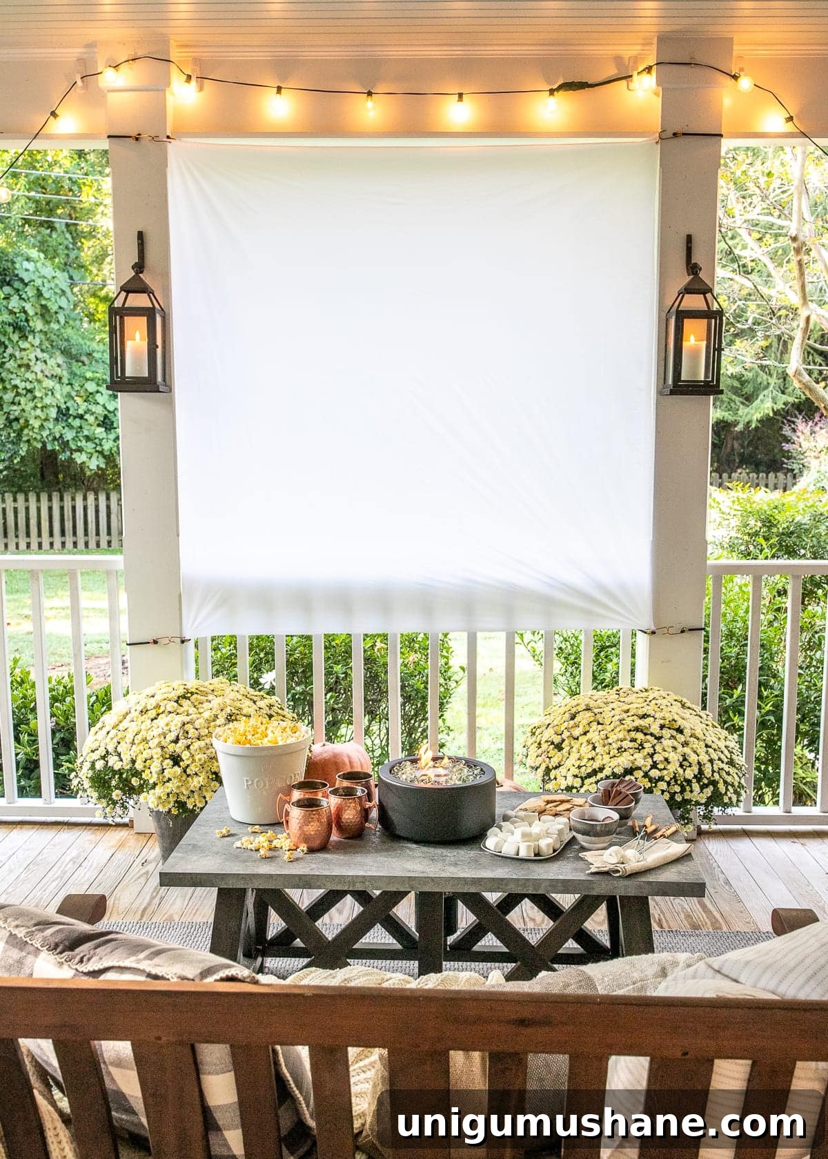 DIY Fall Porch Outdoor Movie Screen and S'mores Table 13 DIY Outdoor Movie Screen and DIY S'mores Table on Fall Back Porch