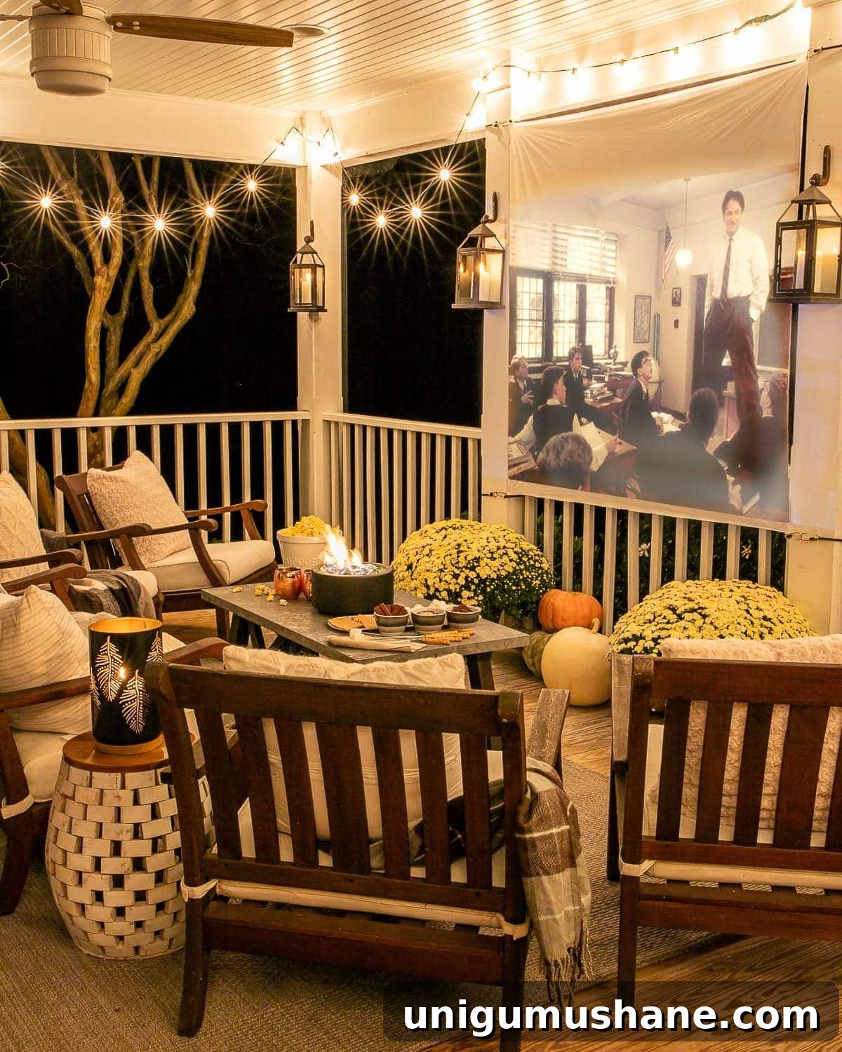 DIY Fall Porch Outdoor Movie Screen and S'mores Table 18 DIY Outdoor Movie Screen and DIY S'mores Table on Fall Back Porch