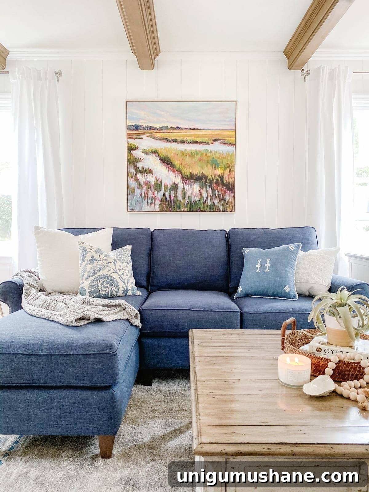 McNay Project: Tour a Modern Coastal Living Room 8 Davenport chaise sectional in navy
