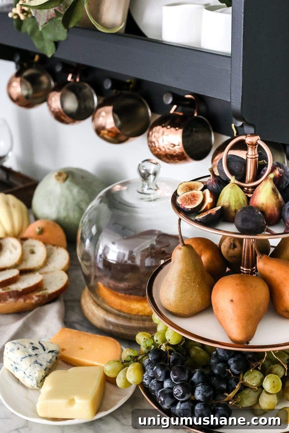 14 Fall Decor Finds to Shop at Thrift Stores 10 tiered copper tray with fruit