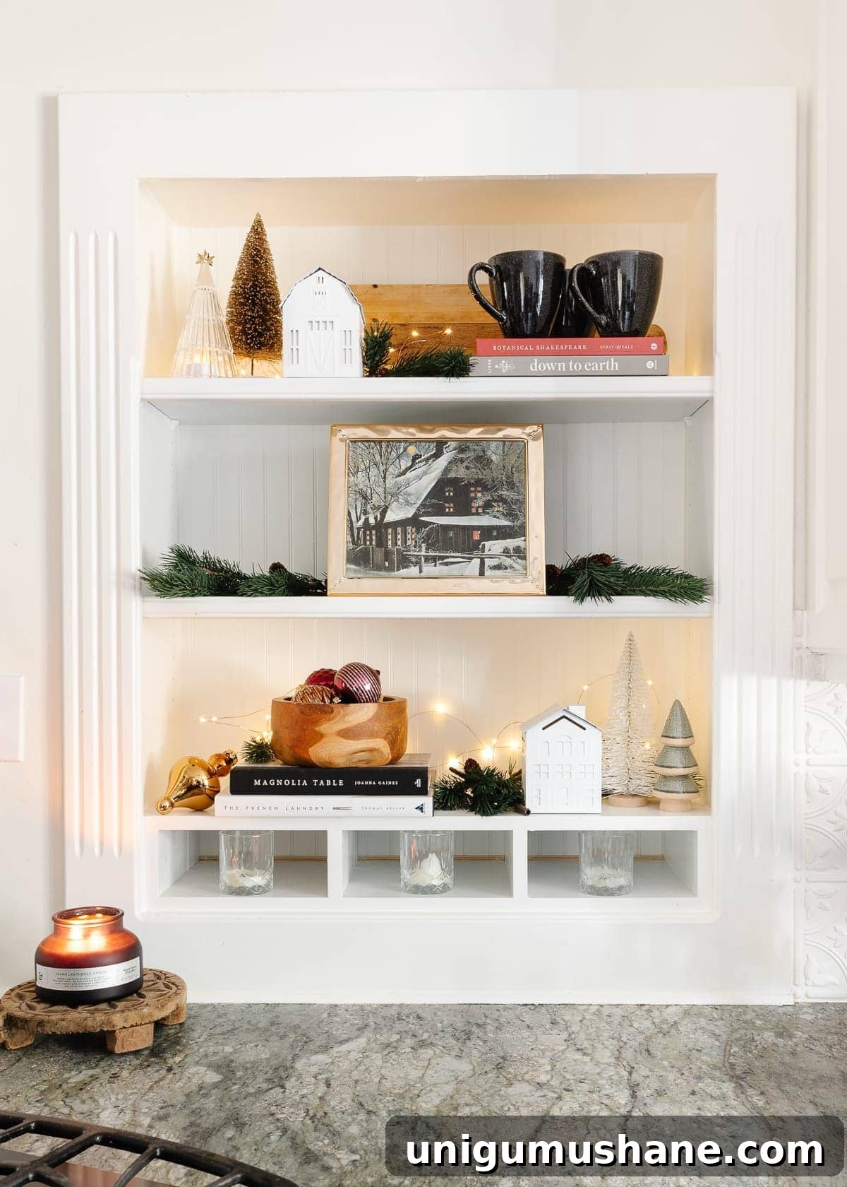 DIY Christmas Brunch Decor Ideas with Printable Art 5 Christmas kitchen shelf with decor