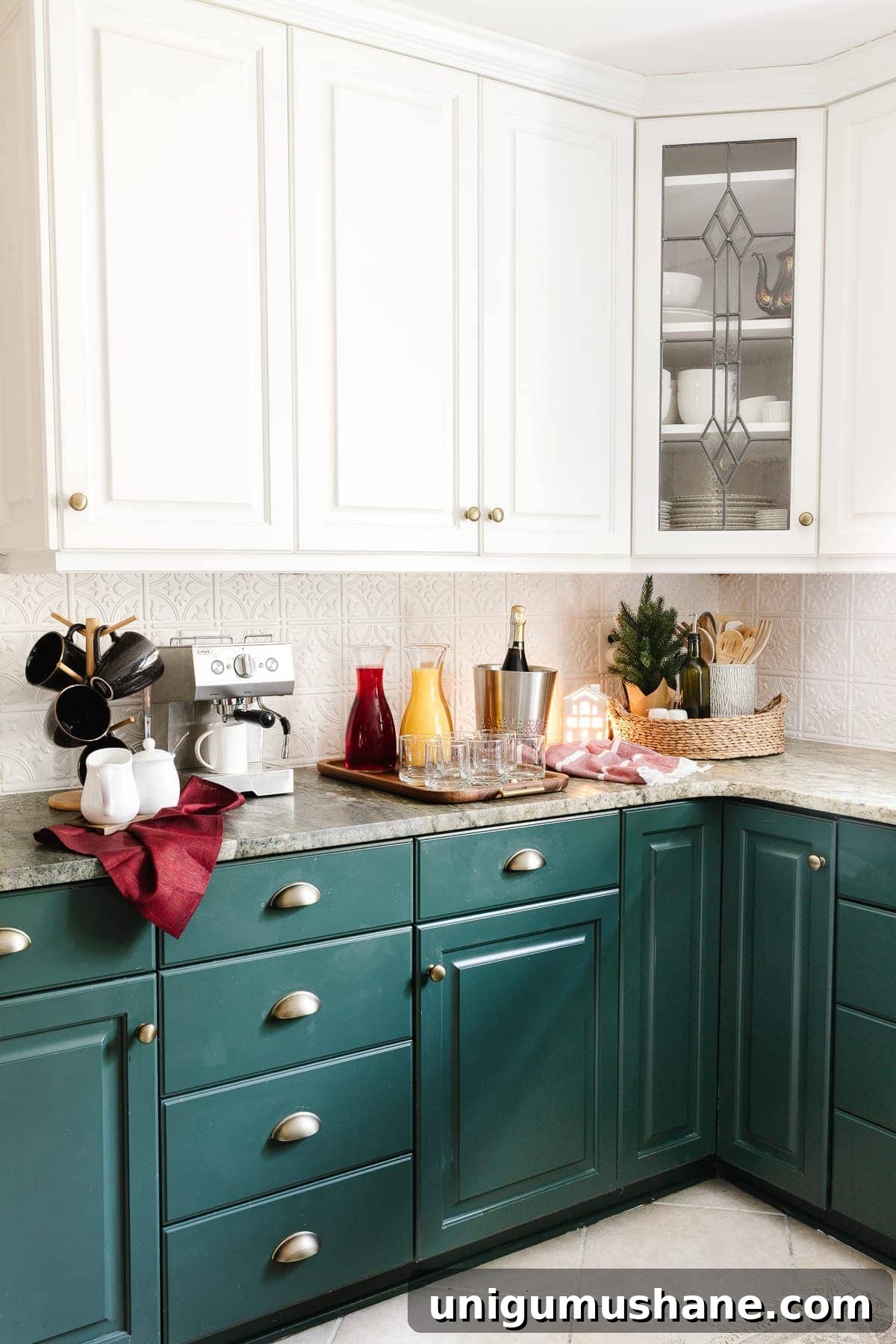 DIY Christmas Brunch Decor Ideas with Printable Art 9 Christmas brunch espresso and mimosa bar on a kitchen countertop