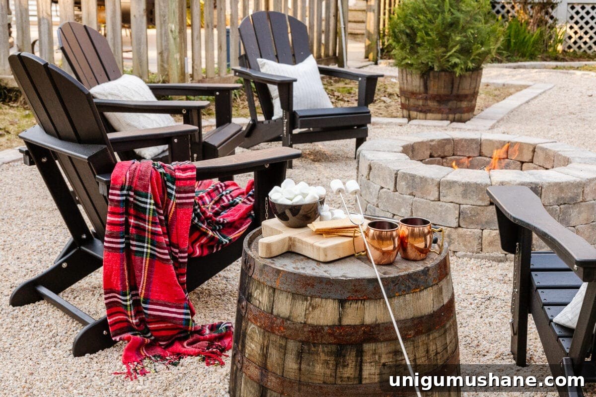Build a Pea Gravel Backyard Fire Pit in a Weekend 16 Stone DIY fire pit with pea gravel and adirondack chairs