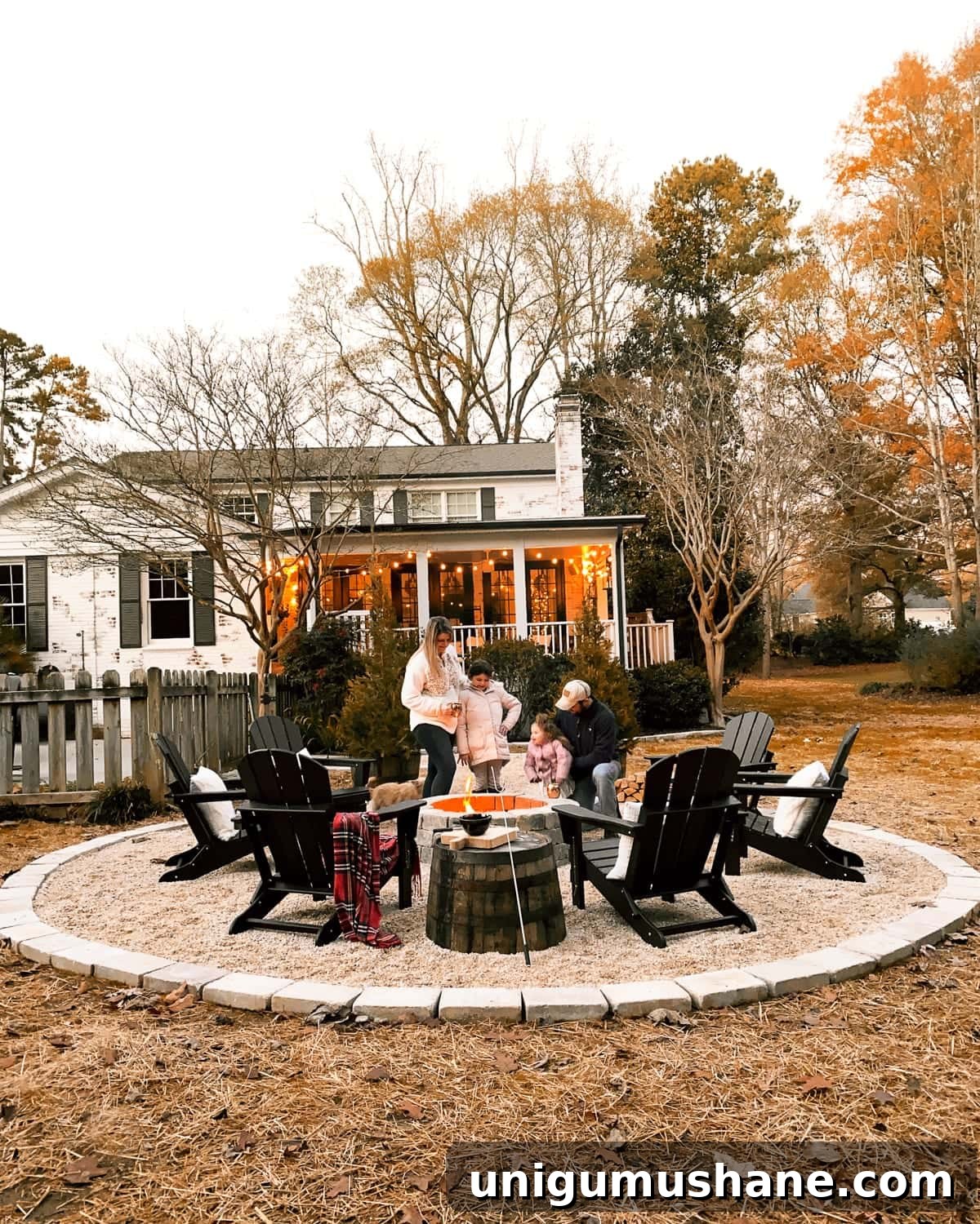 Build a Pea Gravel Backyard Fire Pit in a Weekend 24 stone DIY fire pit with pea gravel and adirondack chairs