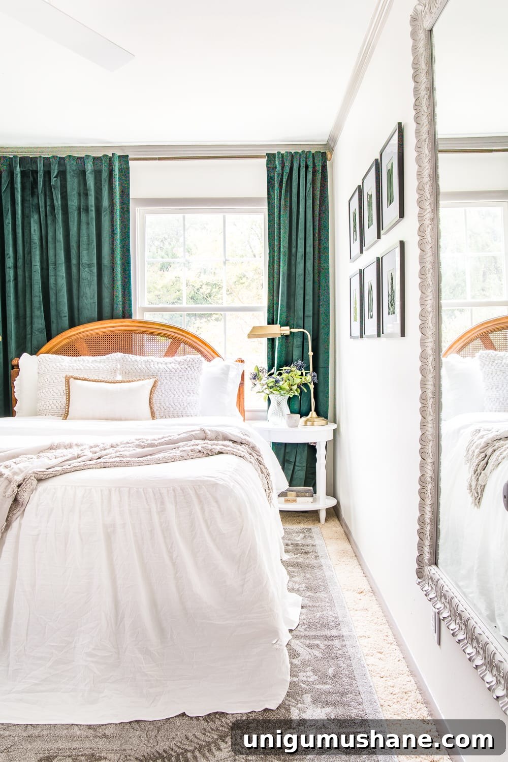 How to Choose the Perfect Rug: Size, Material and Style Tips 16 guest bedroom with green velvet curtains