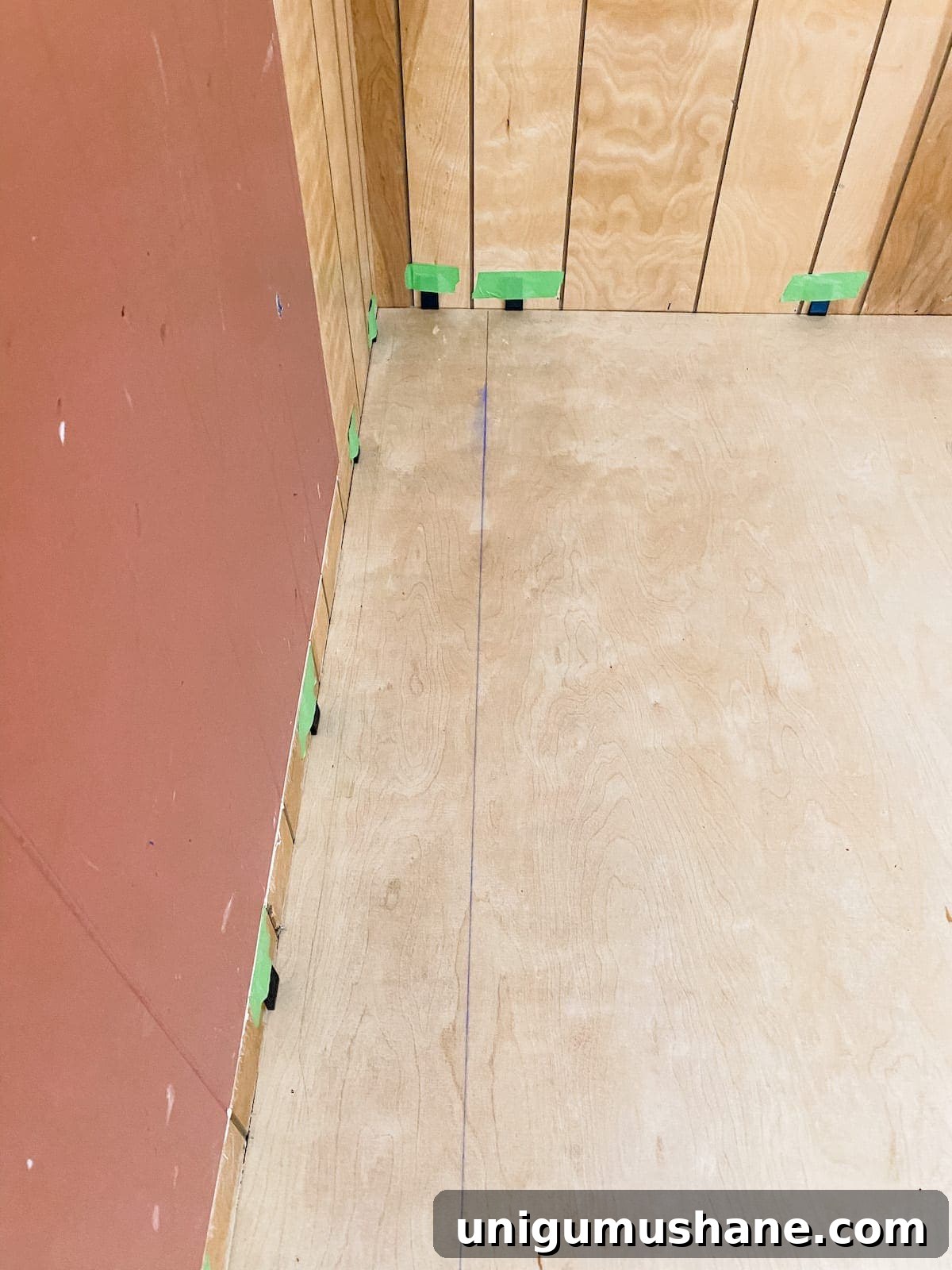 Set a chalk line before installing the first row of luxury vinyl plank flooring to ensure a straight line as the starting point