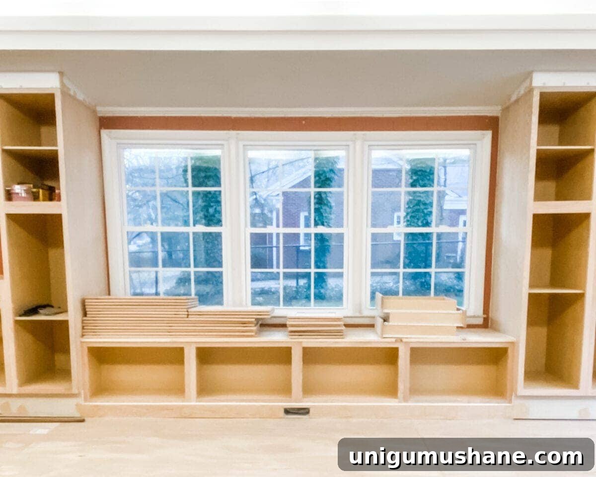 DIY Built-In Cabinets and Window Seat Plans 18 A step-by-step tutorial to build DIY built in cabinets and a window seat using inexpensive stock kitchen cabinets.
