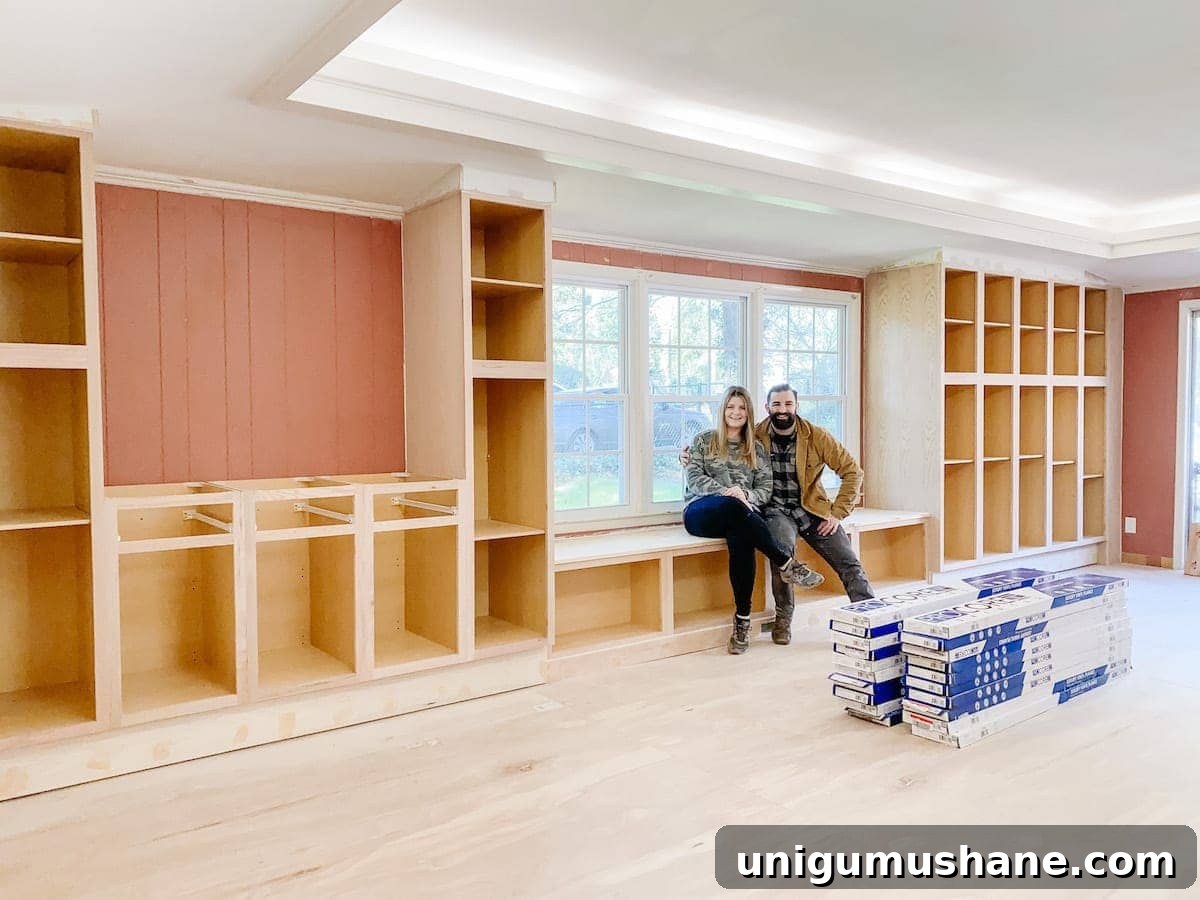 DIY Built-In Cabinets and Window Seat Plans 21 A step-by-step tutorial to build DIY built in cabinets and a window seat using inexpensive stock kitchen cabinets.
