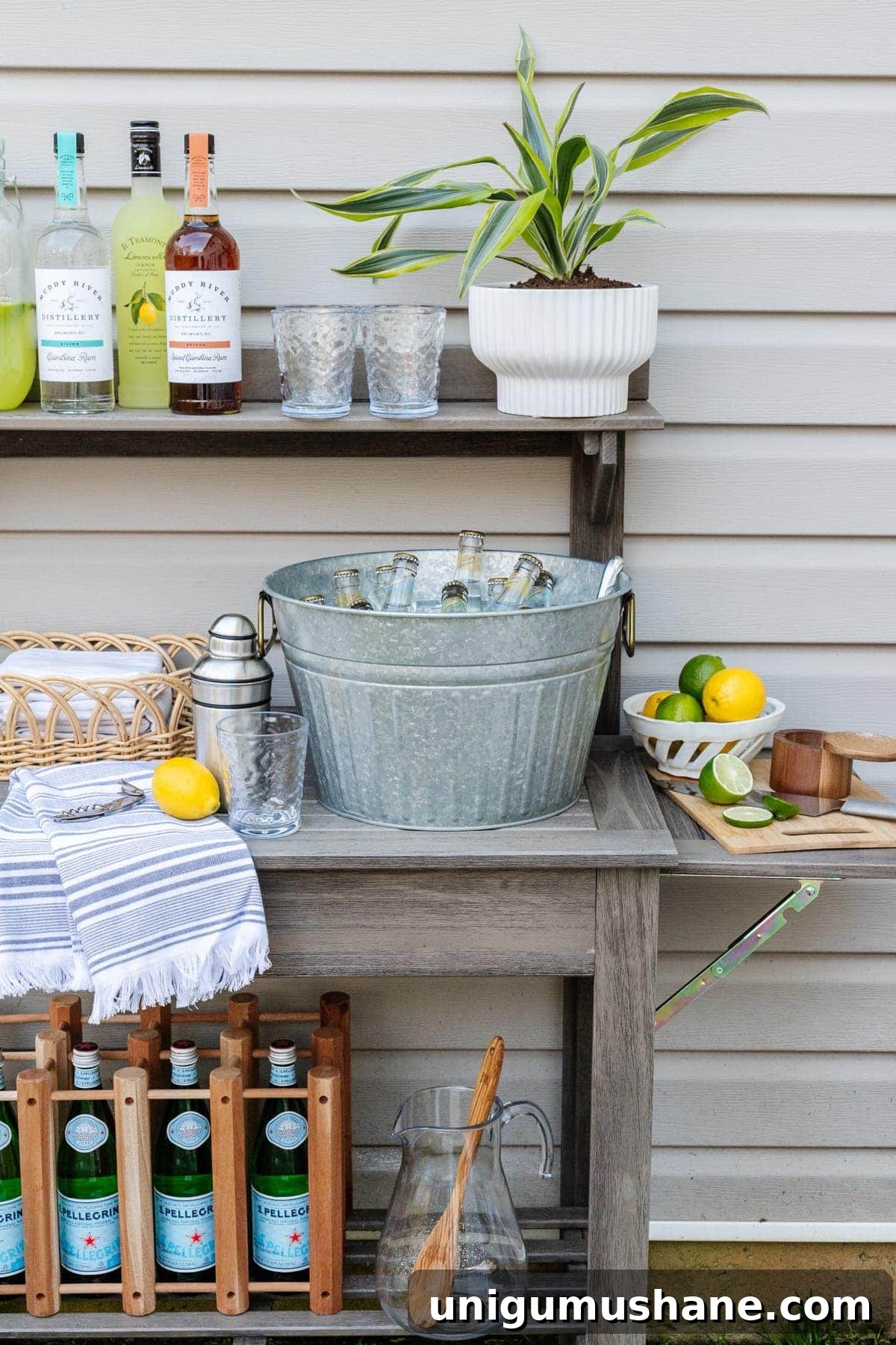 DIY Patio Ideas on a Budget to Transform Your Outdoor Space 8 potting bench used as an outdoor bar