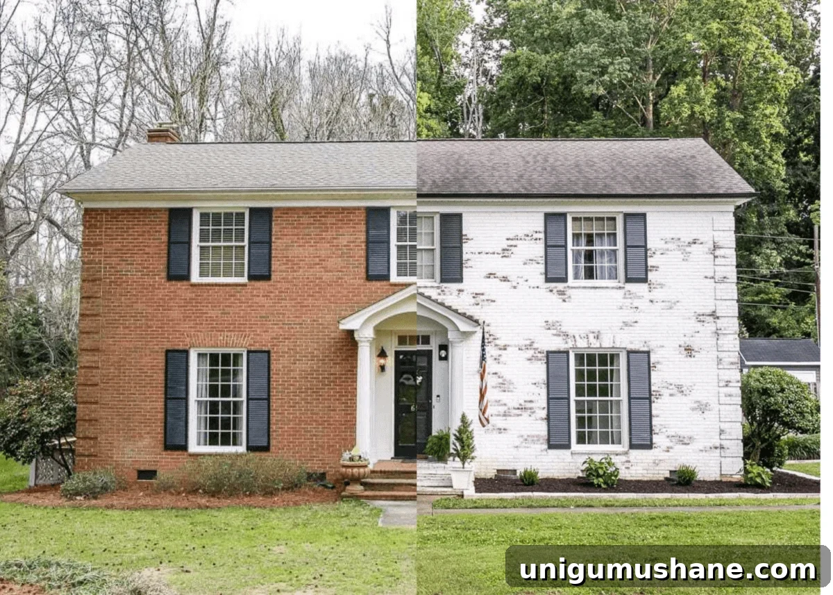 Free Email Course: How to DIY Your Dream Home 2 white brick house before and after