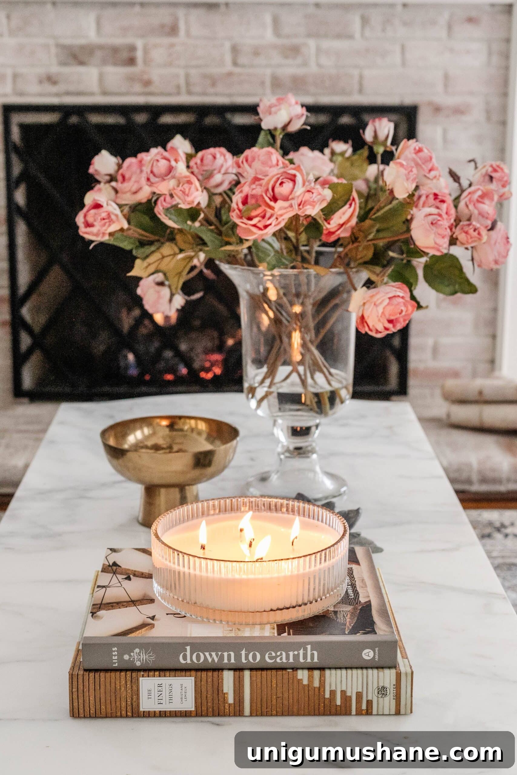 Coffee Table Decor Ideas with Styling Tips 17 spring summer coffee table decor with pink roses brass bowl and candle