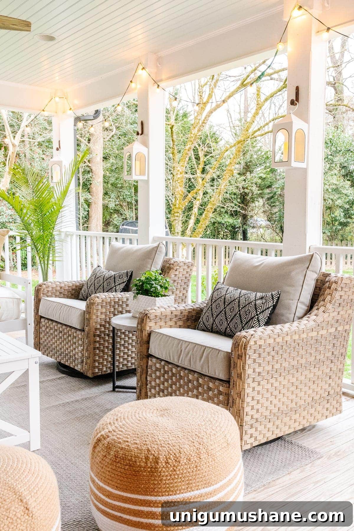 Back Porch Makeover Ideas for Cozy Outdoor Living 3 Swivel chairs on the porch