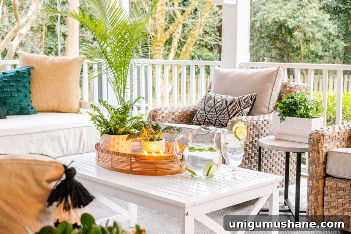 Back Porch Makeover Ideas for Cozy Outdoor Living 8 Outdoor rug and coffee table