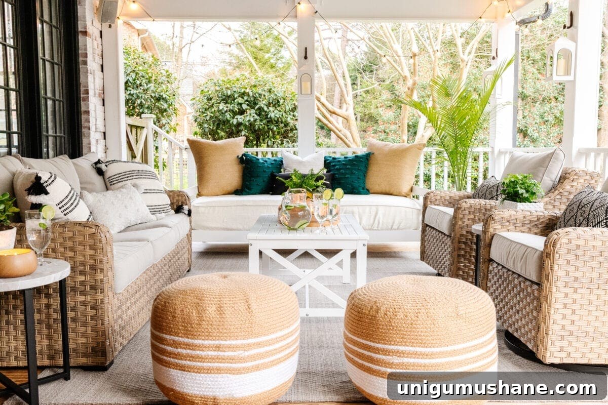 Back Porch Makeover Ideas for Cozy Outdoor Living 9 Outdoor poufs for flexible seating