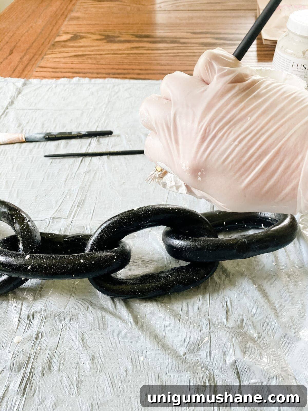 DIY Air Dry Clay Chain for Jewelry and Home Decor 6 air dry clay sculpted and painted to look like a decorative chain
