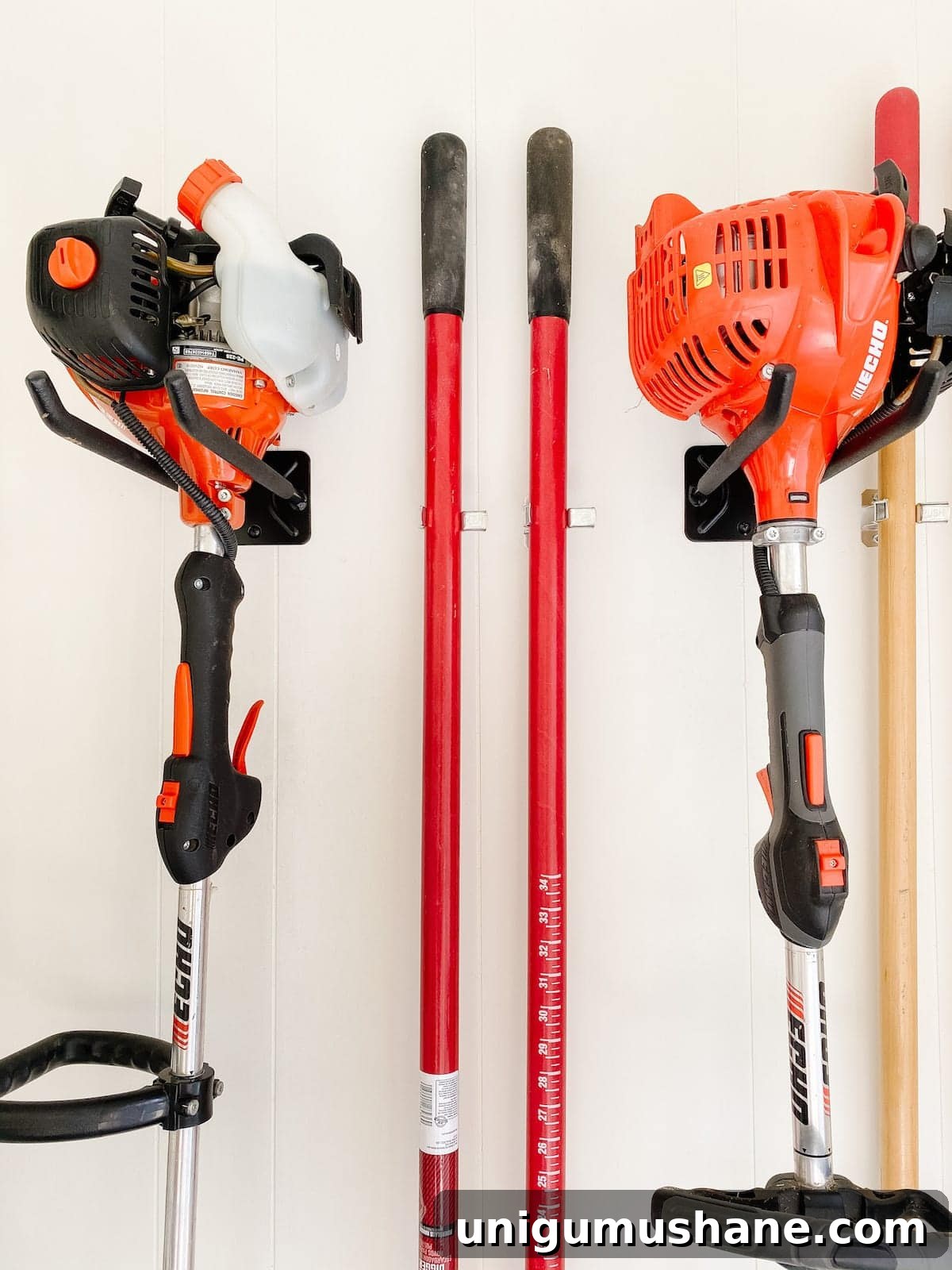 Close-up of mounted lawn equipment