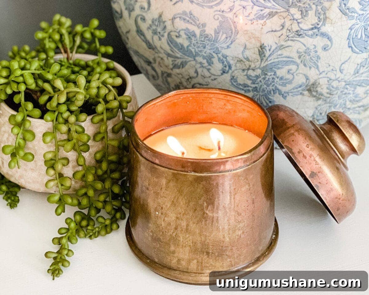 How to Make a Candle from a Thrifted Brass Canister 7 candle made from a thrifted antique brass canister