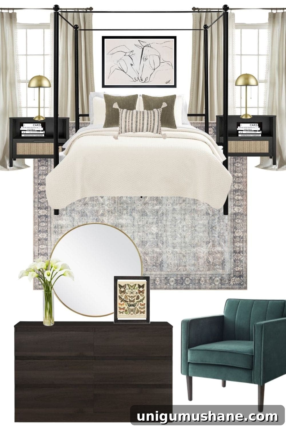 Mood Board Monday: 4 Stylish Bedroom Designs Under $2,000 2 earthy vintage bedroom mood board design