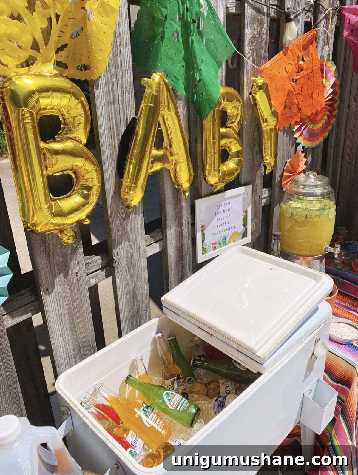 How to Plan a Fiesta Baby Shower: Themes, Decor and Menu Ideas 16 margarita mocktail recipe & Jarritos Mexican soda, Corona beer station