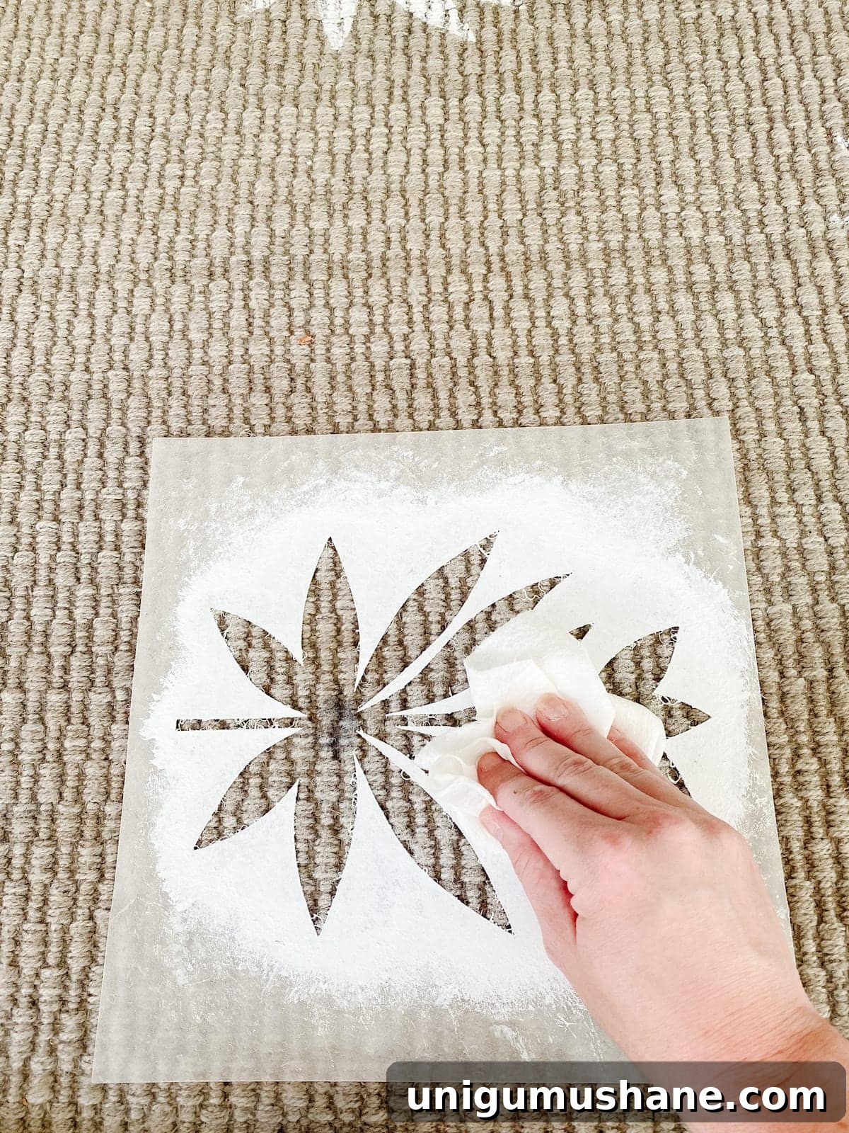 DIY Floral Block Outdoor Rug with Cricut Stencil 14 stenciling an outdoor rug