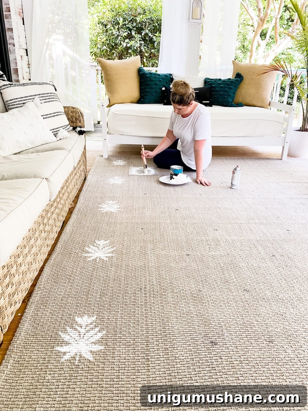 DIY Floral Block Outdoor Rug with Cricut Stencil 16 DIY floral block rug