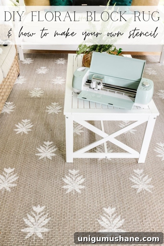DIY Floral Block Outdoor Rug with Cricut Stencil 22 floral block DIY rug and how to make your own stencil