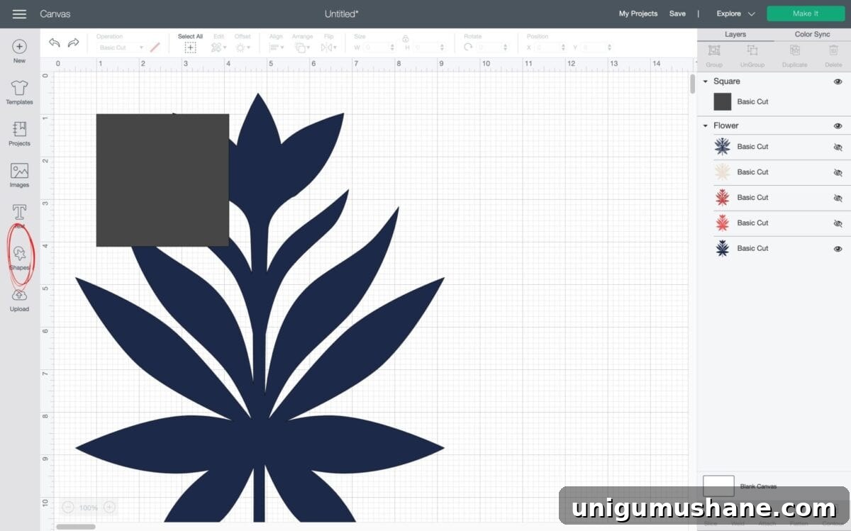 DIY Floral Block Outdoor Rug with Cricut Stencil 6 placing square over the image