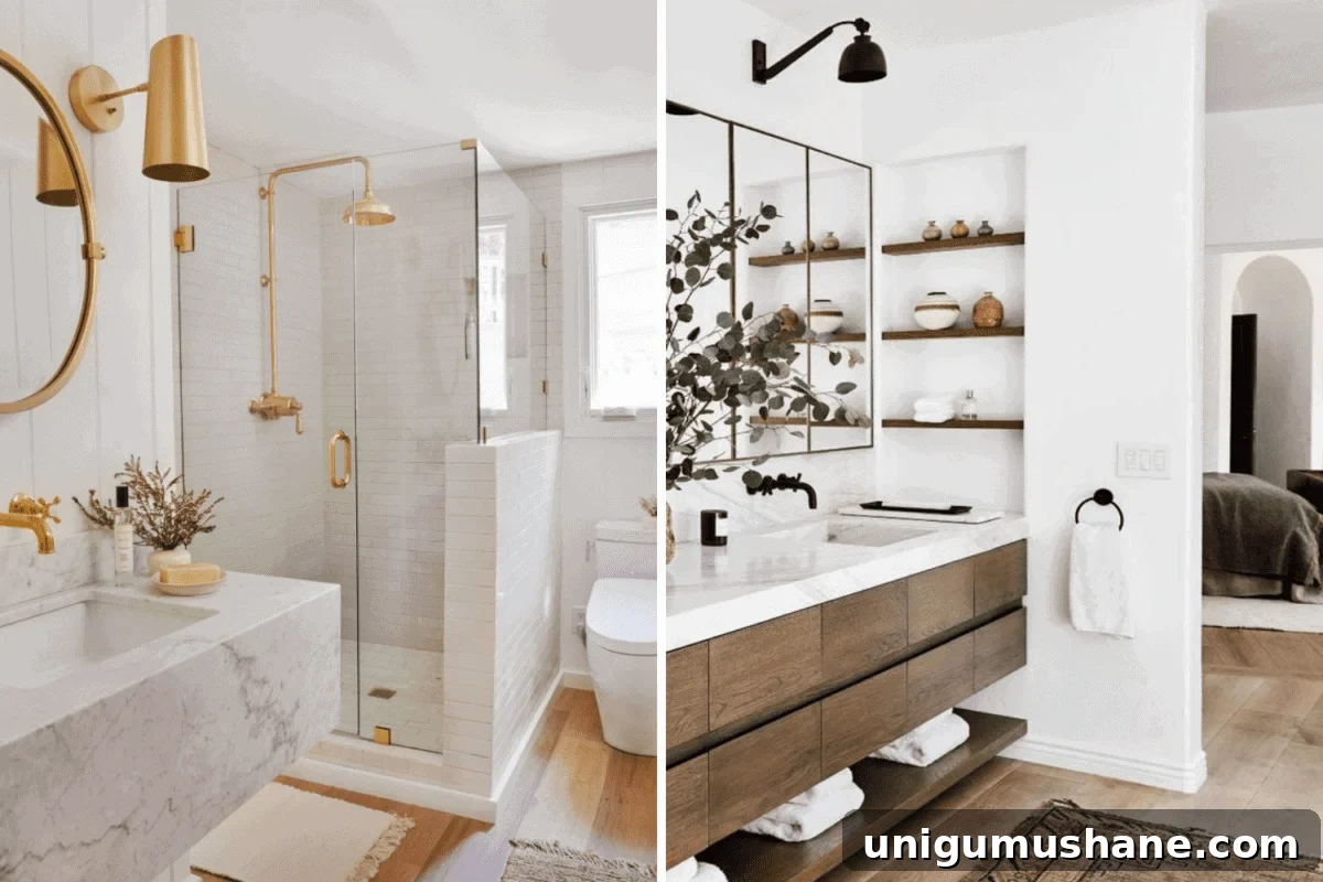 Most Popular Bathroom Designs: 10,000 Followers' Picks 11 brass fixtures vs black fixtures in a bathroom