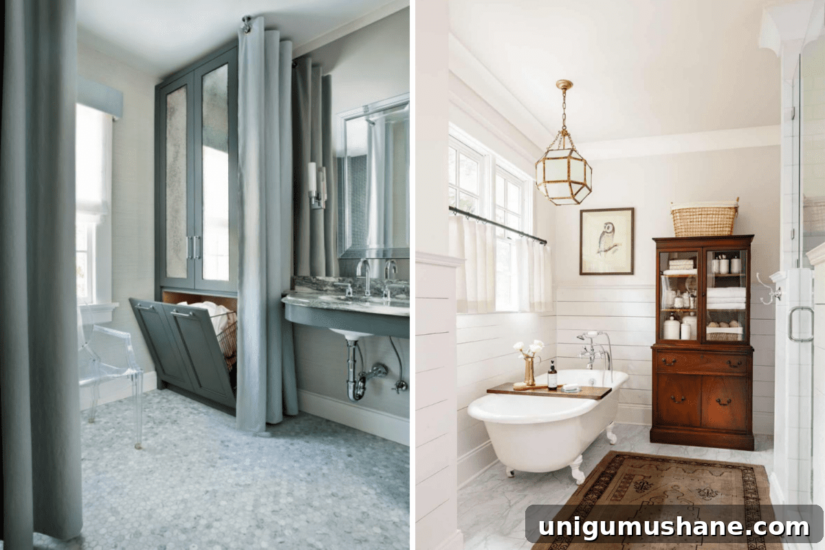 Most Popular Bathroom Designs: 10,000 Followers' Picks 12 built in linen cabinet vs freestanding vintage linen cabinet in a bathroom