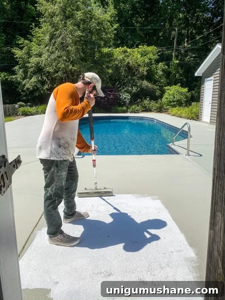 DIY Painted Concrete Pool Deck and Patio