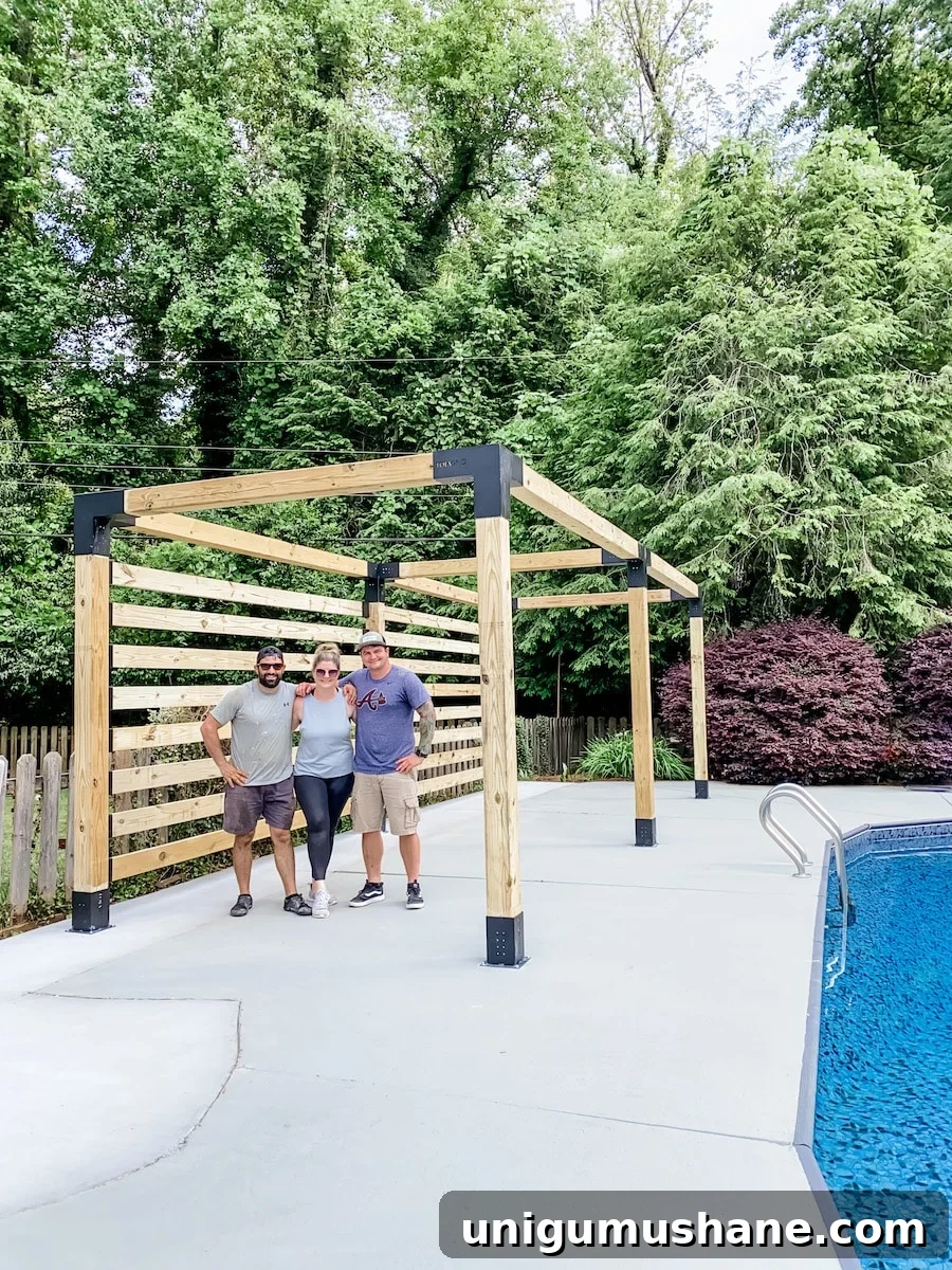 newly assembled wood diy cabana using a pergola kit from tojagrid