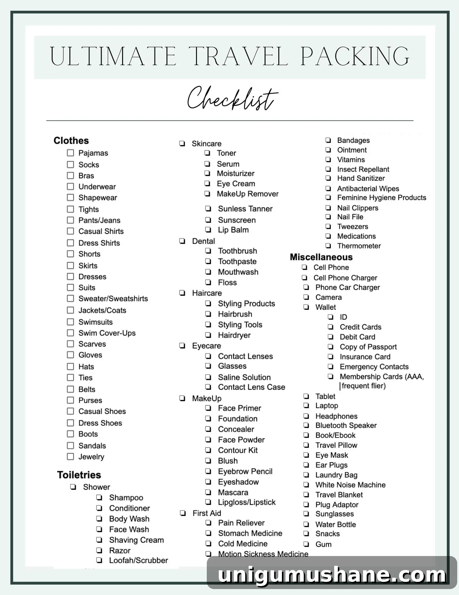 Printable Road Trip Checklist with Packing Essentials 7 travel packing checklist printable