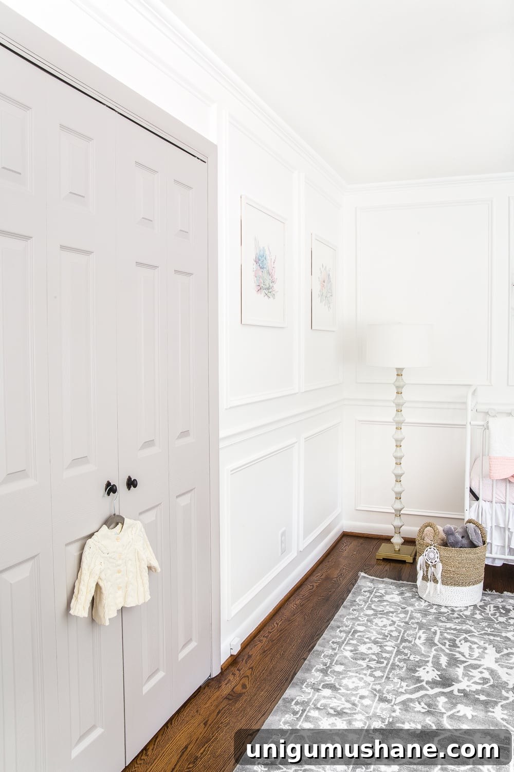 Transform Your Home with DIY Wall Molding Ideas 4 picture frame wall molding in a nursery with white walls and gray doors