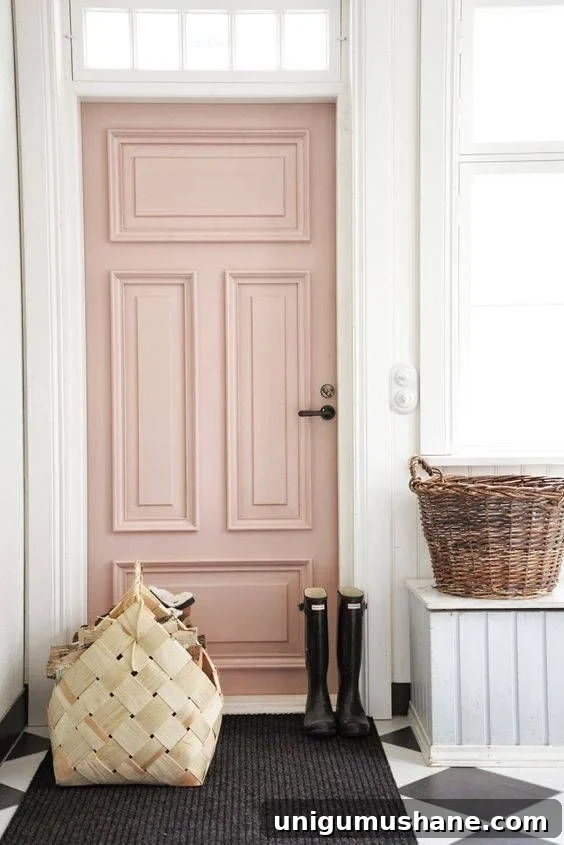 Blush Pink Paint Colors for Interiors: Recommended Shades 7 Farrow and Ball Pink Ground - pink paint on a door