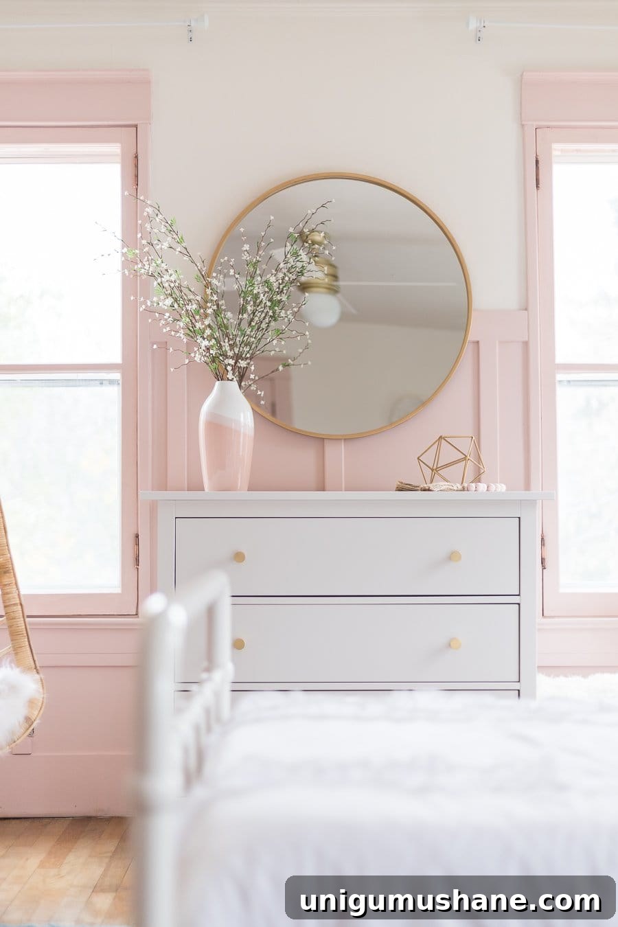 Blush Pink Paint Colors for Interiors: Recommended Shades 9 Behr Rosewater - pink paint in a girl's room
