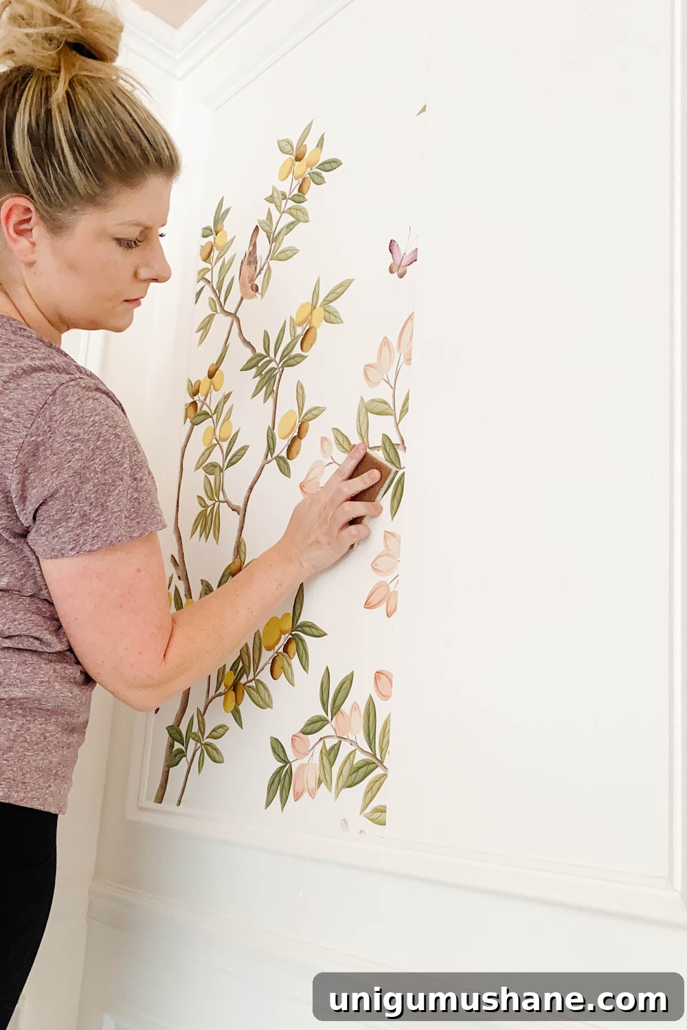 How to Install Wallpaper Inside Picture Frame Molding 14 wiping down pasted wallpaper