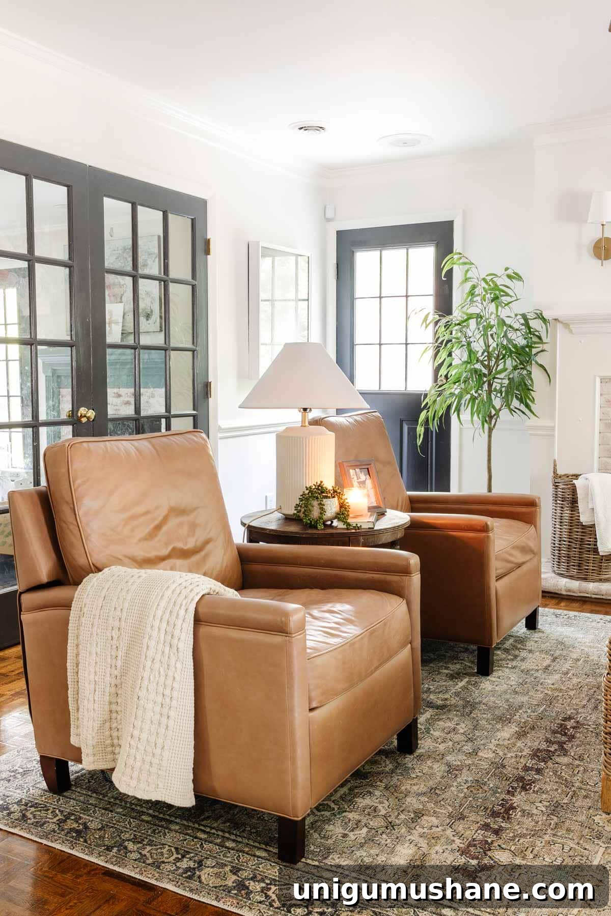 Tyler square arm pottery barn recliners in a living room