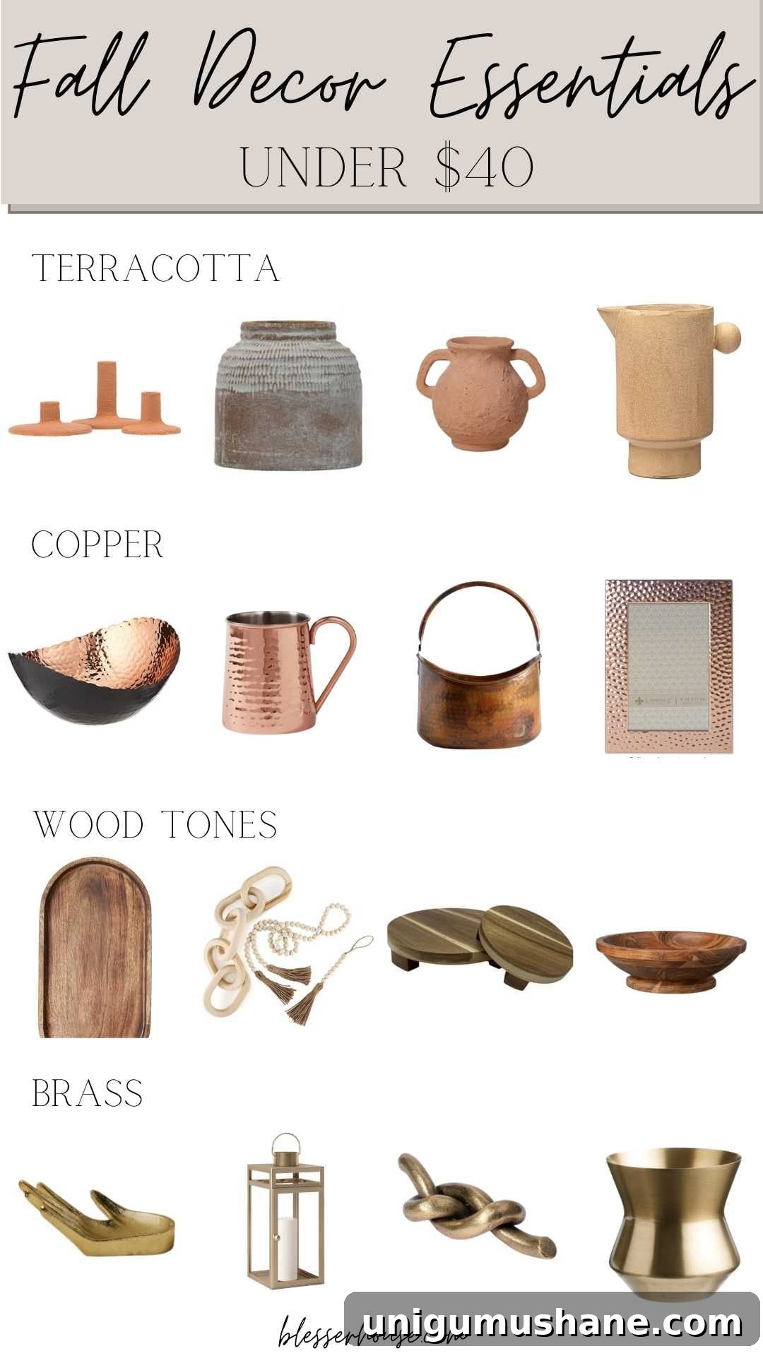 Stylish Fall Home Decor Finds Under $40 3 Fall Home Decor Under $40 - terracotta, copper, wood tones, and brass