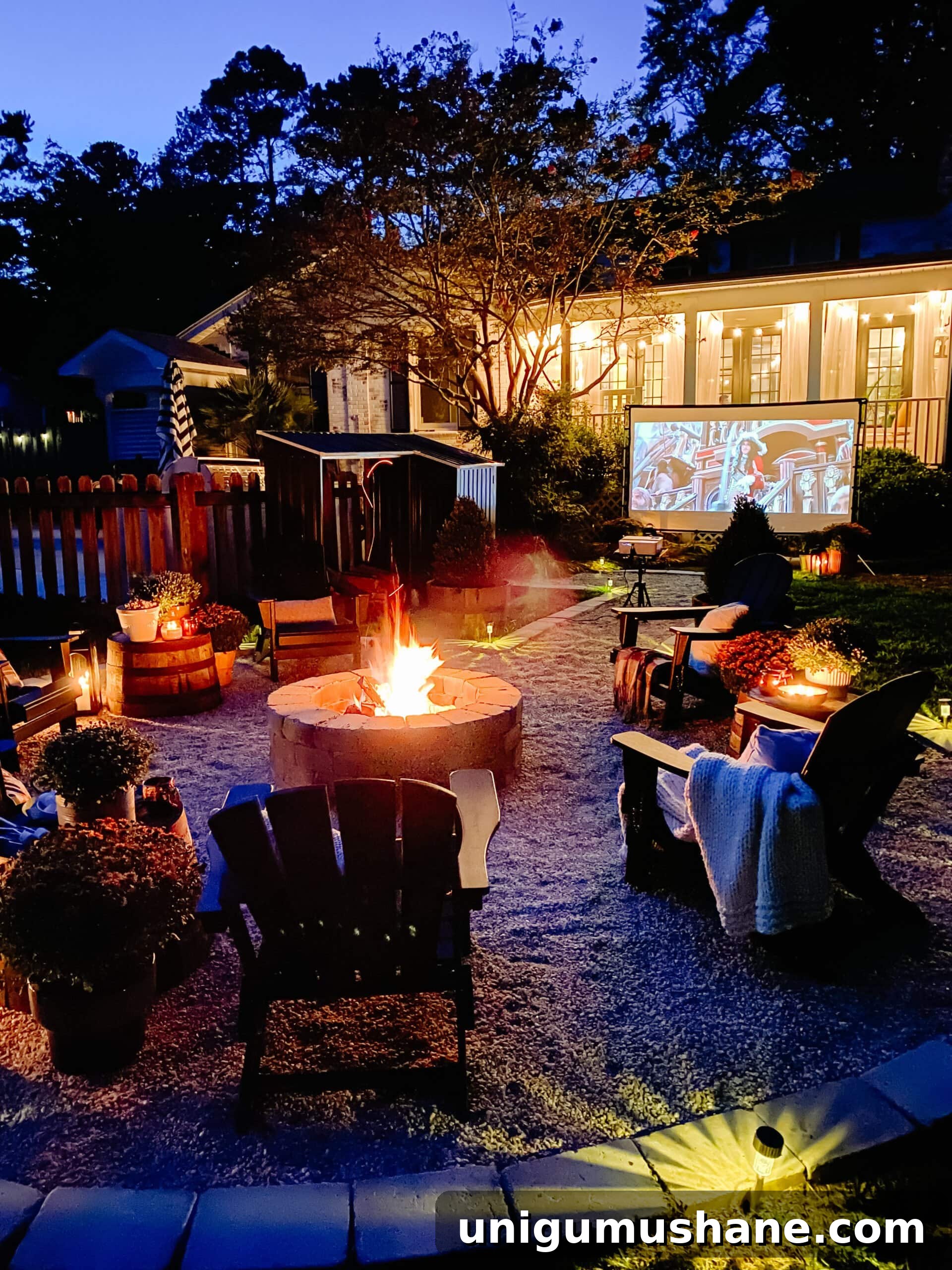 backyard fire pit ideas - outdoor movie theater
