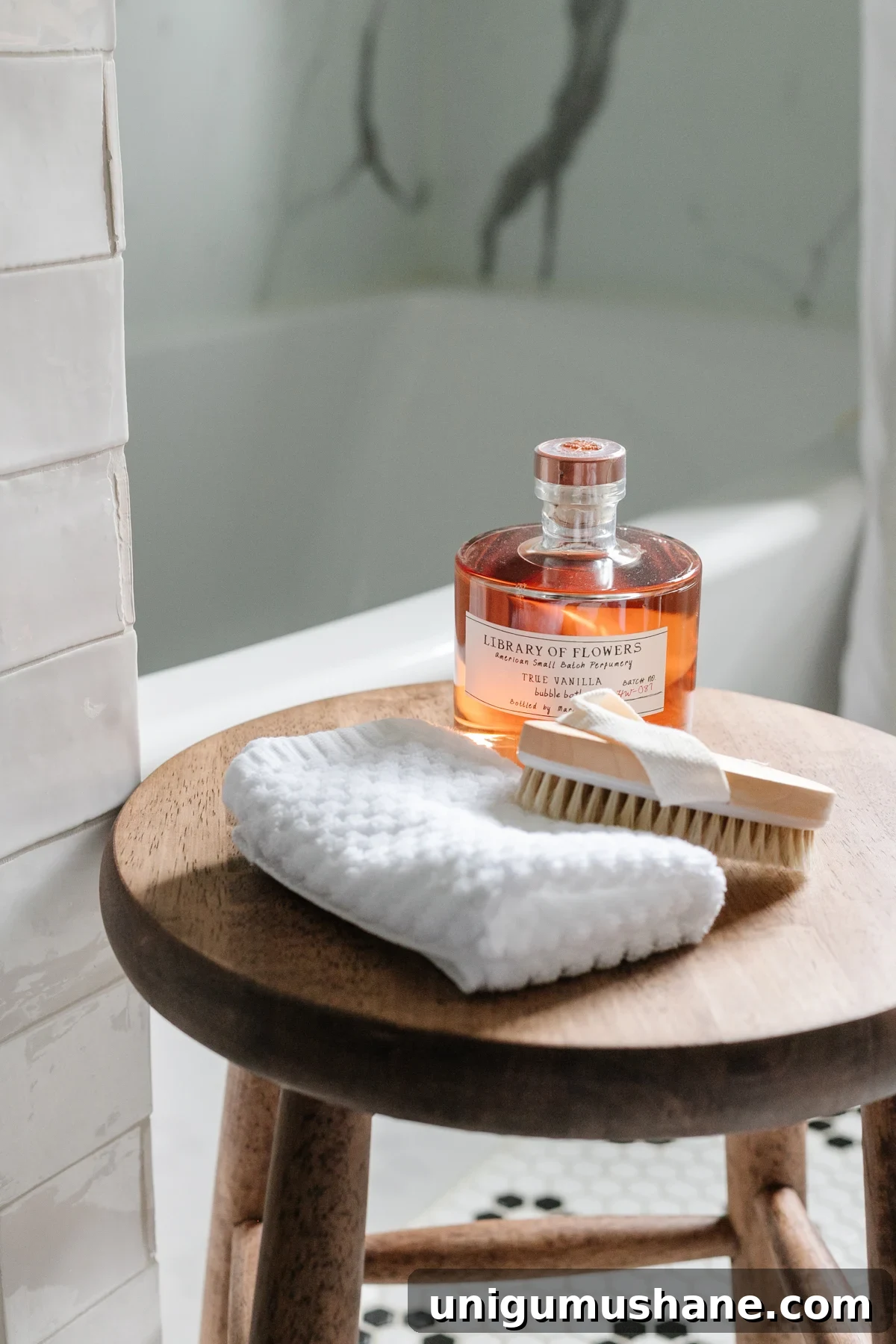 Black and White Bathroom Ideas: Small Swaps for a Classic Look 17 bathroom stool with toiletries