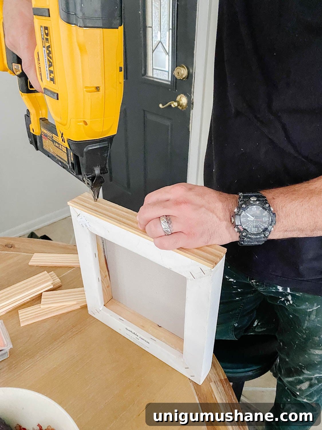 Upcycled Vintage Canvas Art from Old Farmhouse Signs 6 nailing lattice strips to a canvas for a DIY frame