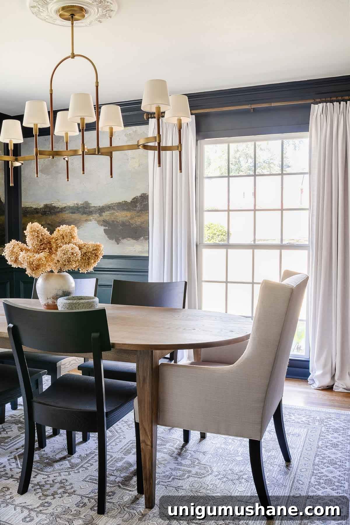 Transform Your Dining Room with Antique Painting Mural Wallpaper 11 navy blue dining room with scenic peel and stick mural wallpaper