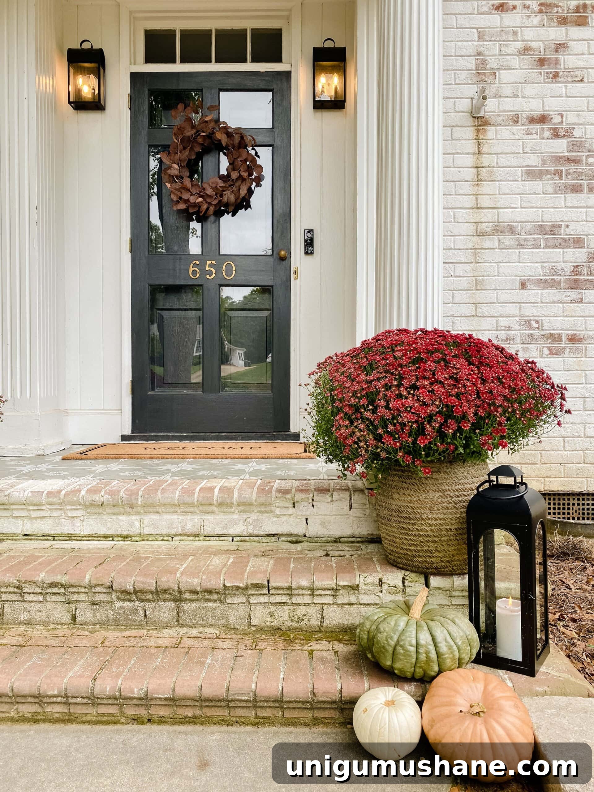 preserved pumpkins on a fall porch