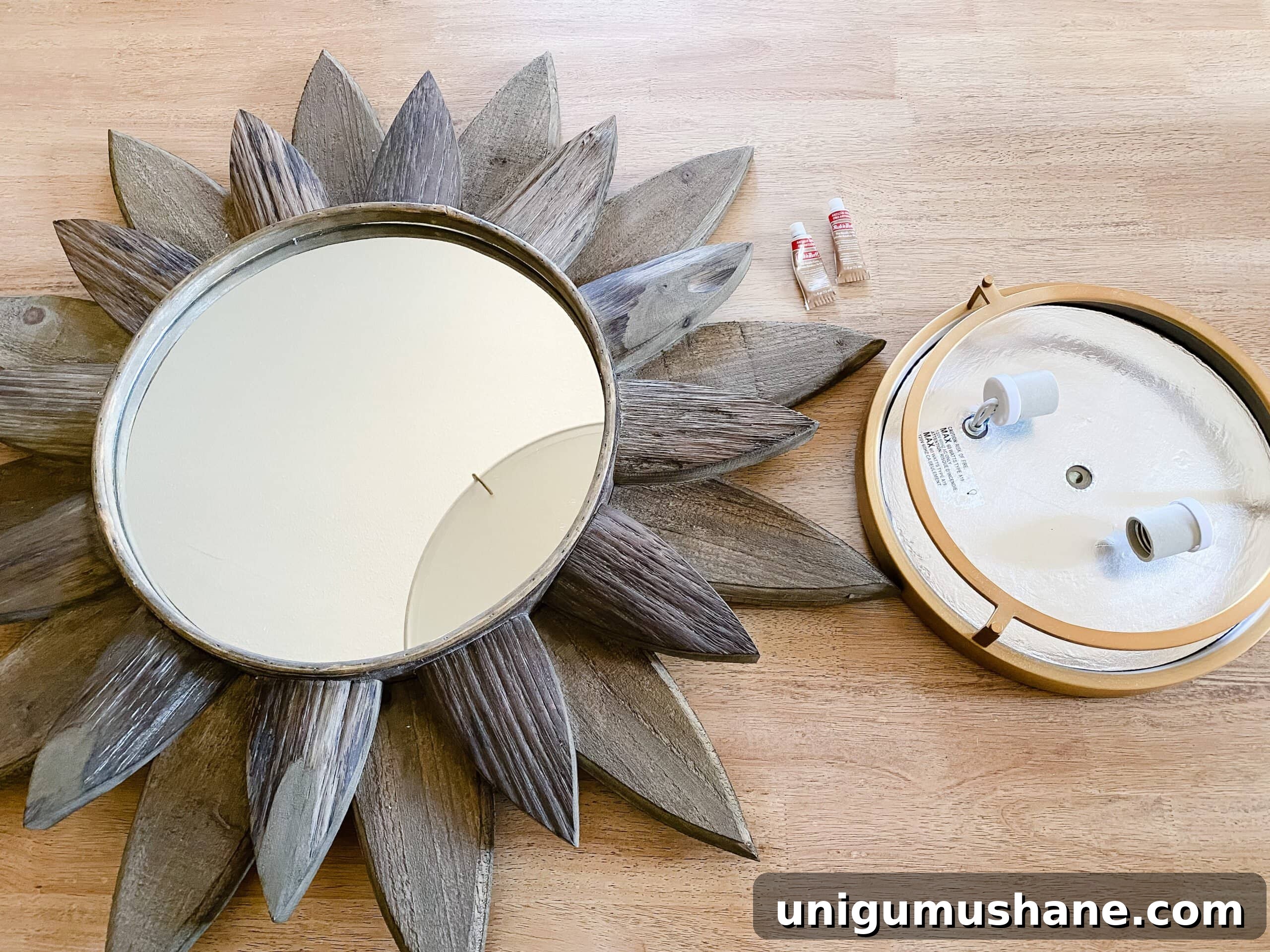 How to Upcycle a Sunburst Mirror into a Stunning Light Fixture 2 sunburst mirror and flush mount light fixture to make a statement making DIY light