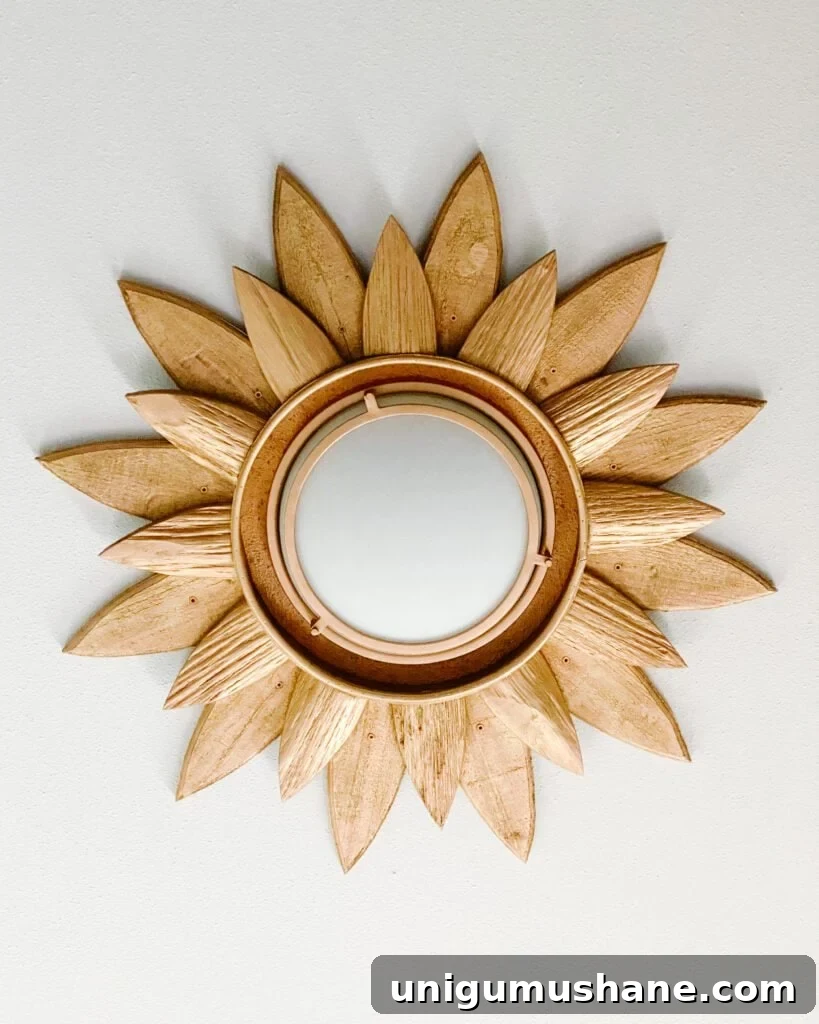 How to Upcycle a Sunburst Mirror into a Stunning Light Fixture 11 diy light fixture made from a repurposed sunburst mirror