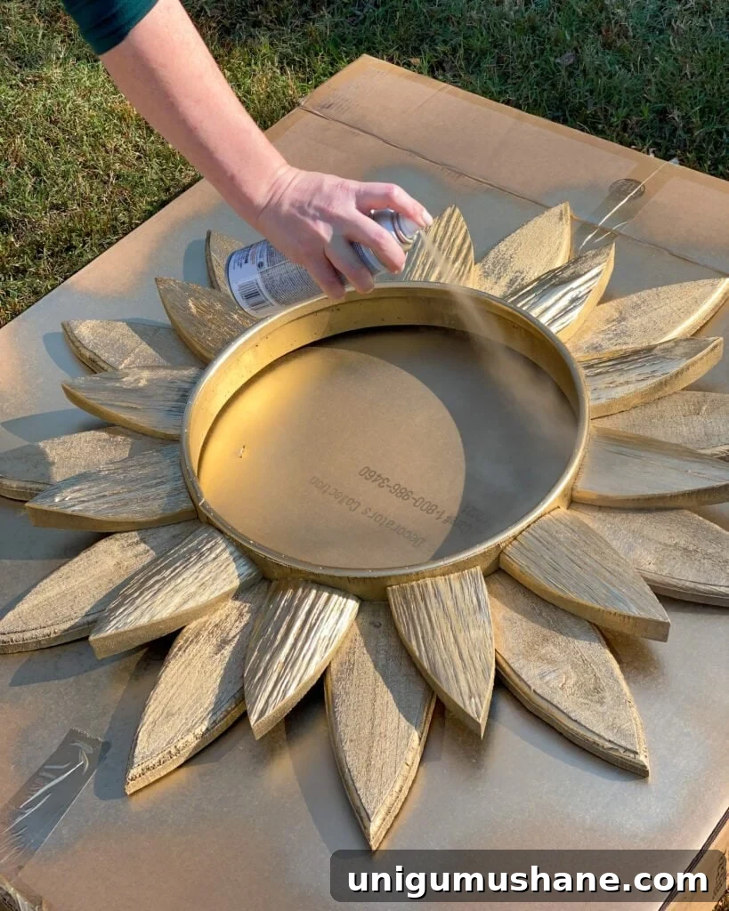 How to Upcycle a Sunburst Mirror into a Stunning Light Fixture 6 painting a sunburst mirror