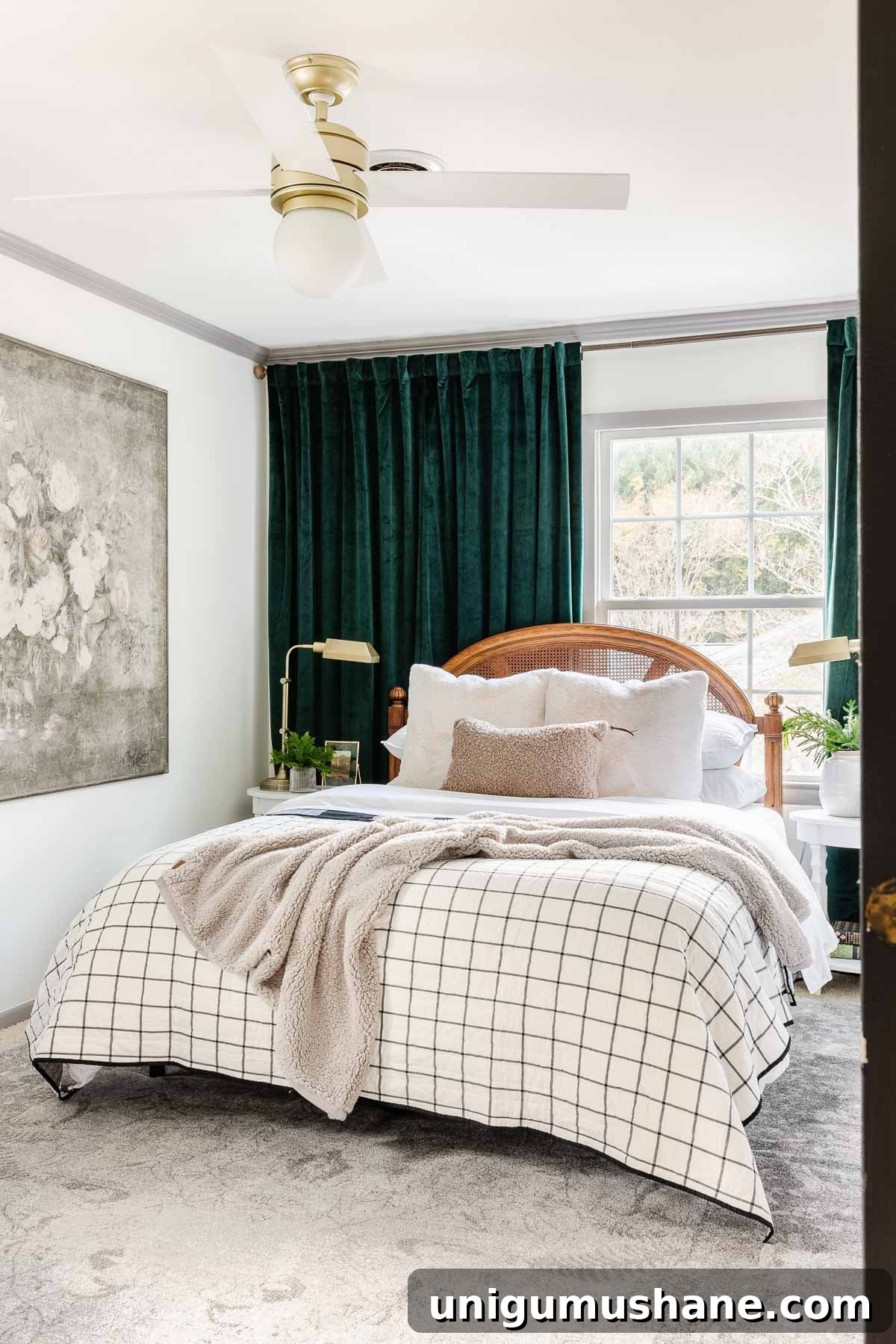 Affordable Christmas Bedding Ideas for a Silent Night 2 neutral winter bedding with green curtains