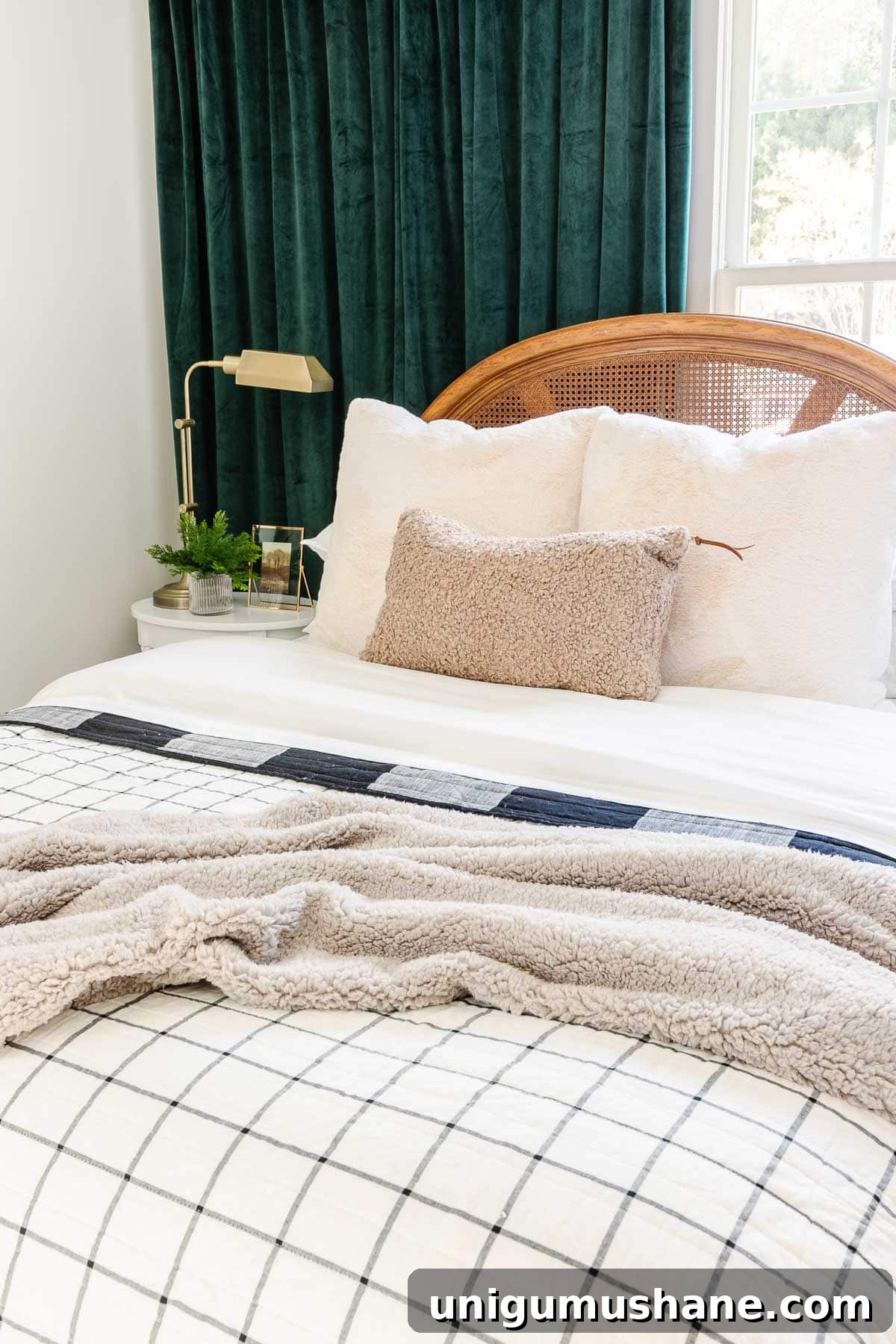 Affordable Christmas Bedding Ideas for a Silent Night 11 cozy Christmas bedding with windowpane quilt and sherpa pillows