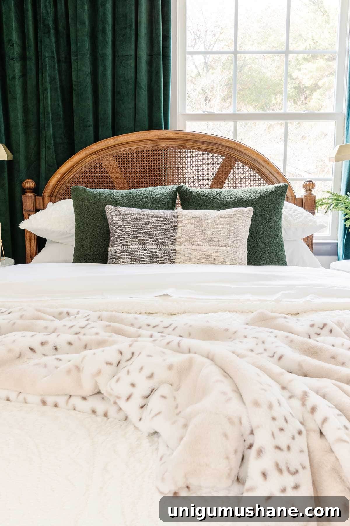 Affordable Christmas Bedding Ideas for a Silent Night 5 faux fur throw blanket and green sherpa pillows