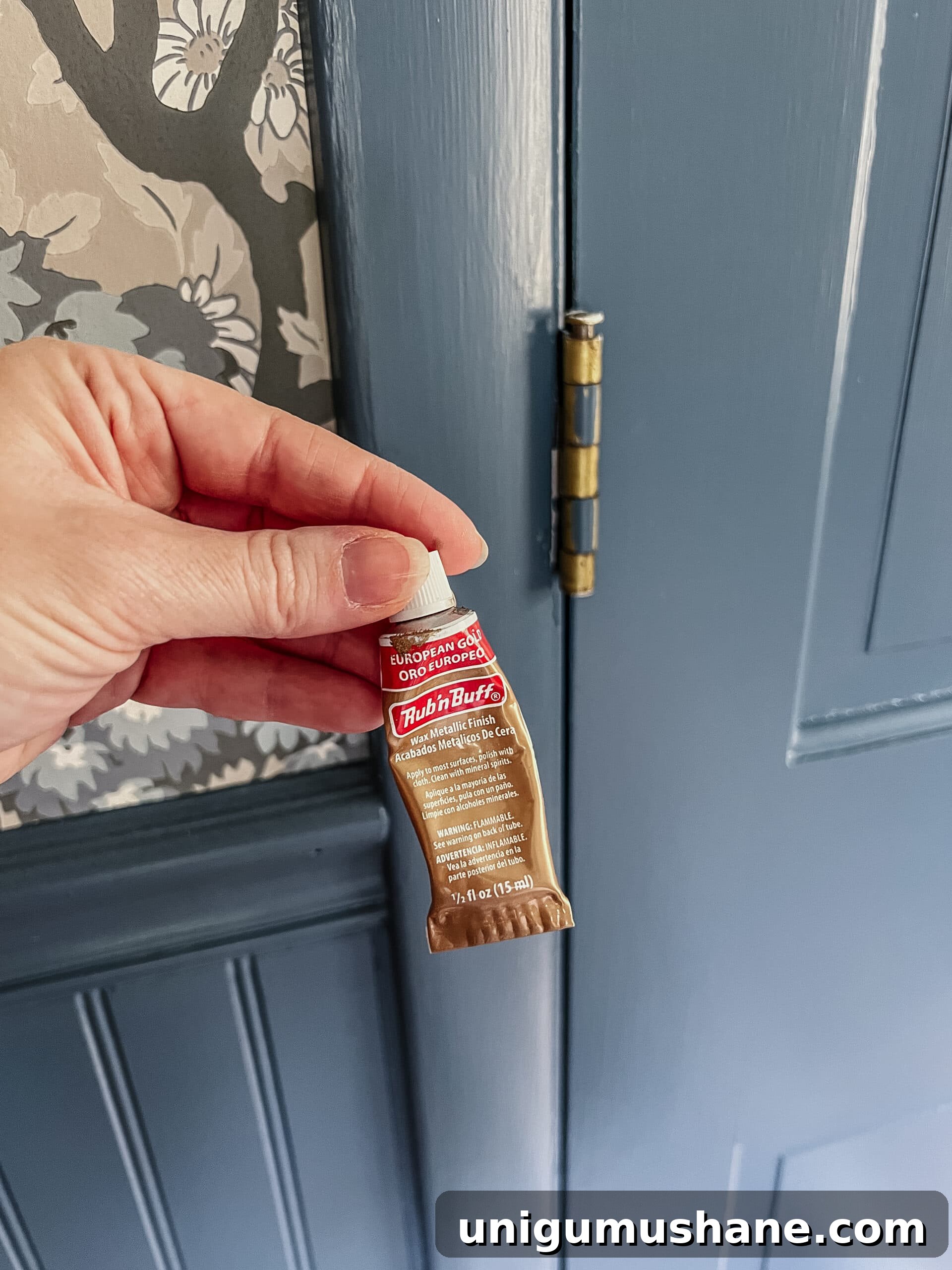 Rub n Buff Color Guide: Tested Shades and Step-by-Step Tutorial 7 using Rub n Buff European Gold to brush on door hinges